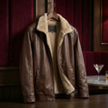 Blouson homme aspect cuir fourrure synthétique col montant