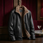 Blouson homme aspect cuir fourrure synthétique col montant