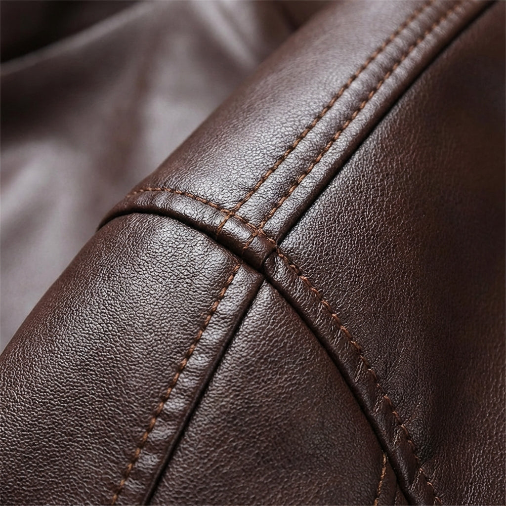 Blouson homme aspect cuir fourrure synthétique col montant