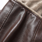 Blouson homme aspect cuir fourrure synthétique col montant