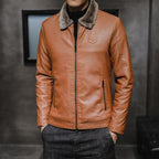 Blouson homme aspect cuir fourrure synthétique zippé