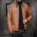 Blouson homme aspect cuir fourrure synthétique zippé
