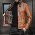 Blouson homme aspect cuir fourrure synthétique zippé