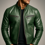 Blouson homme cuir-look col montant zippé