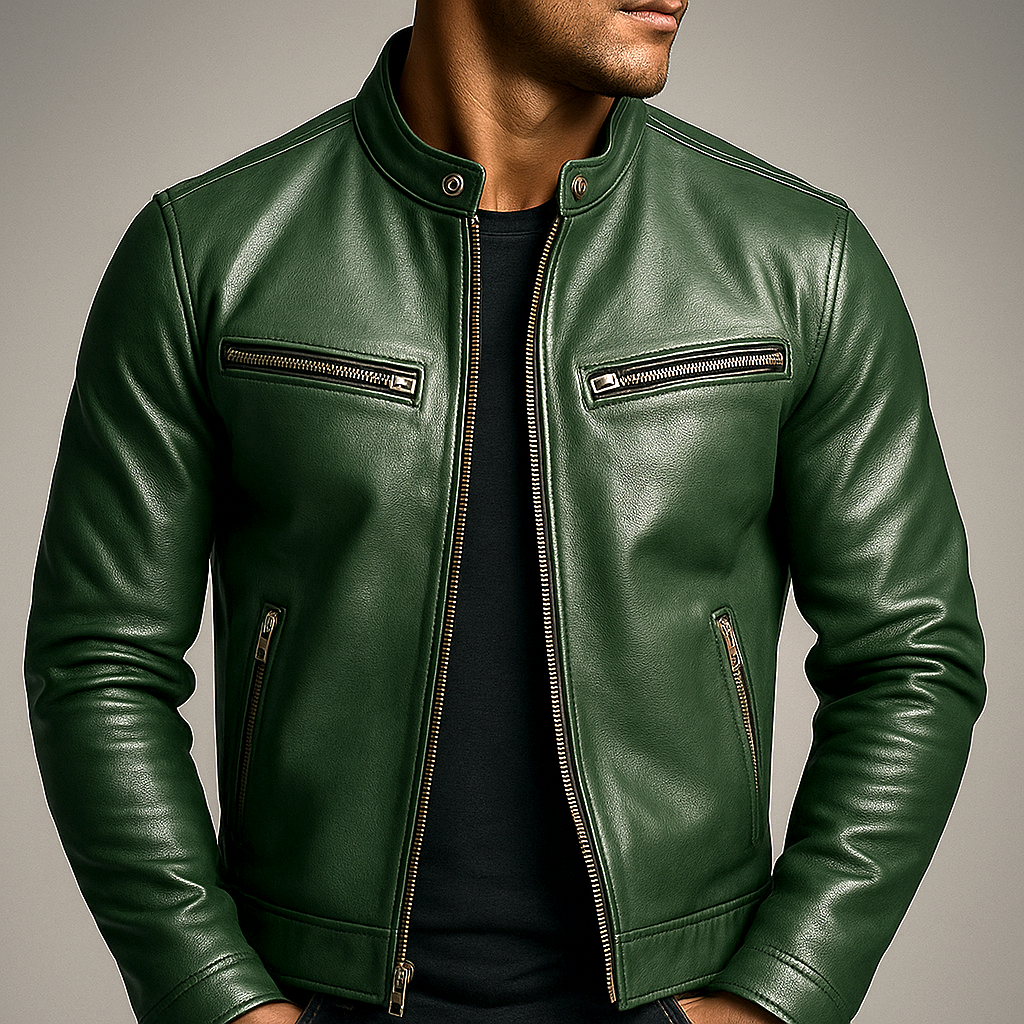 Blouson homme cuir-look col montant zippé