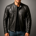 Blouson homme cuir-look col montant zippé