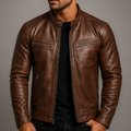 Blouson homme cuir-look col montant zippé