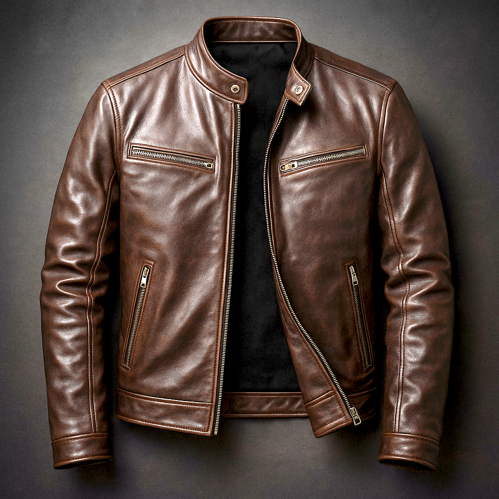 Blouson homme cuir-look col montant zippé