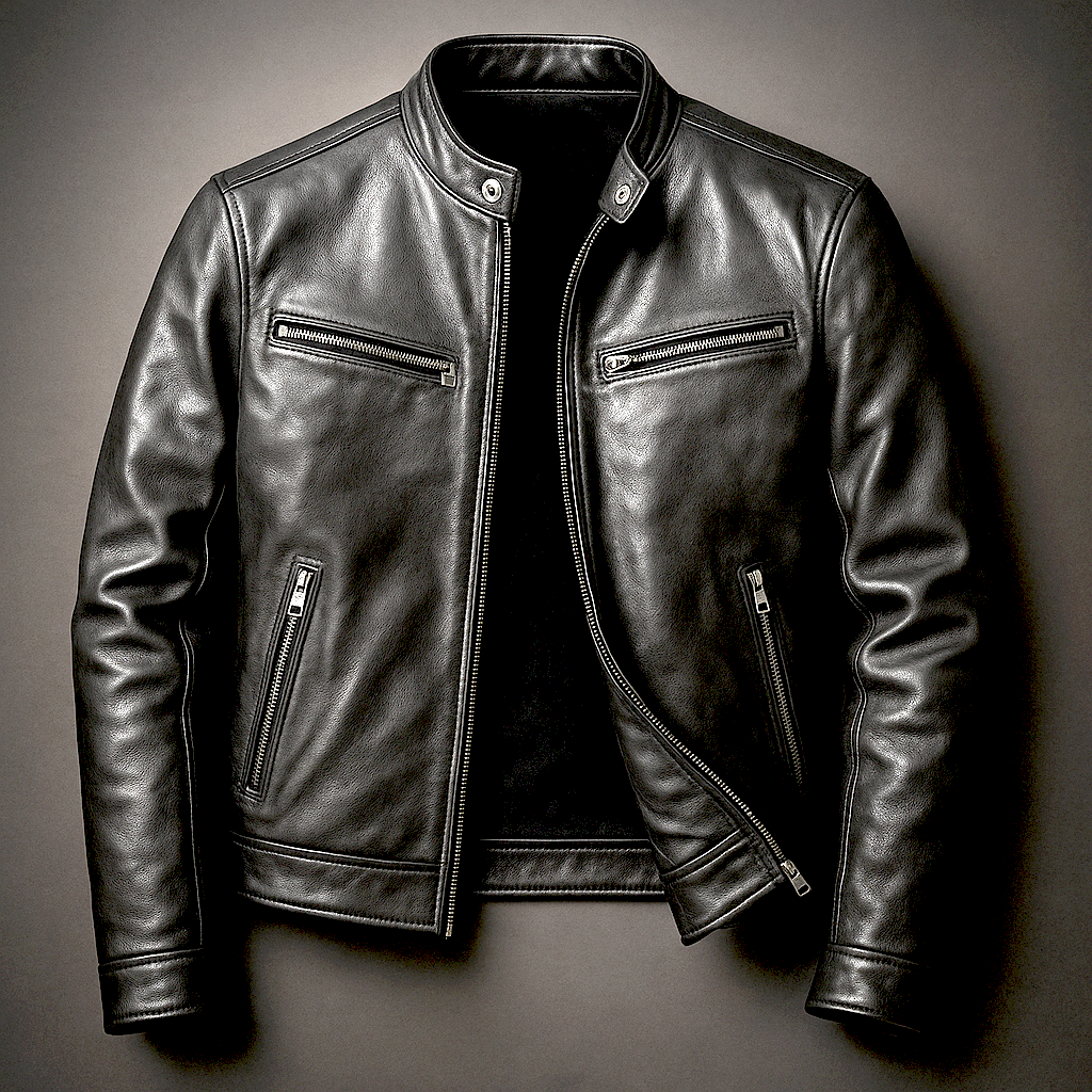 Blouson homme cuir-look col montant zippé