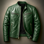 Blouson homme cuir-look col montant zippé