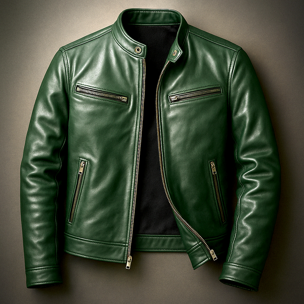 Blouson homme cuir-look col montant zippé