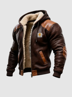 Blouson homme cuir-look doublé à capuche