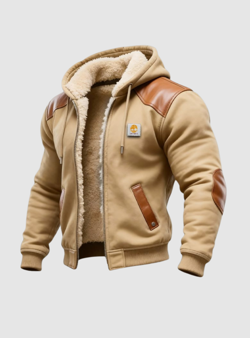Blouson homme cuir-look doublé à capuche