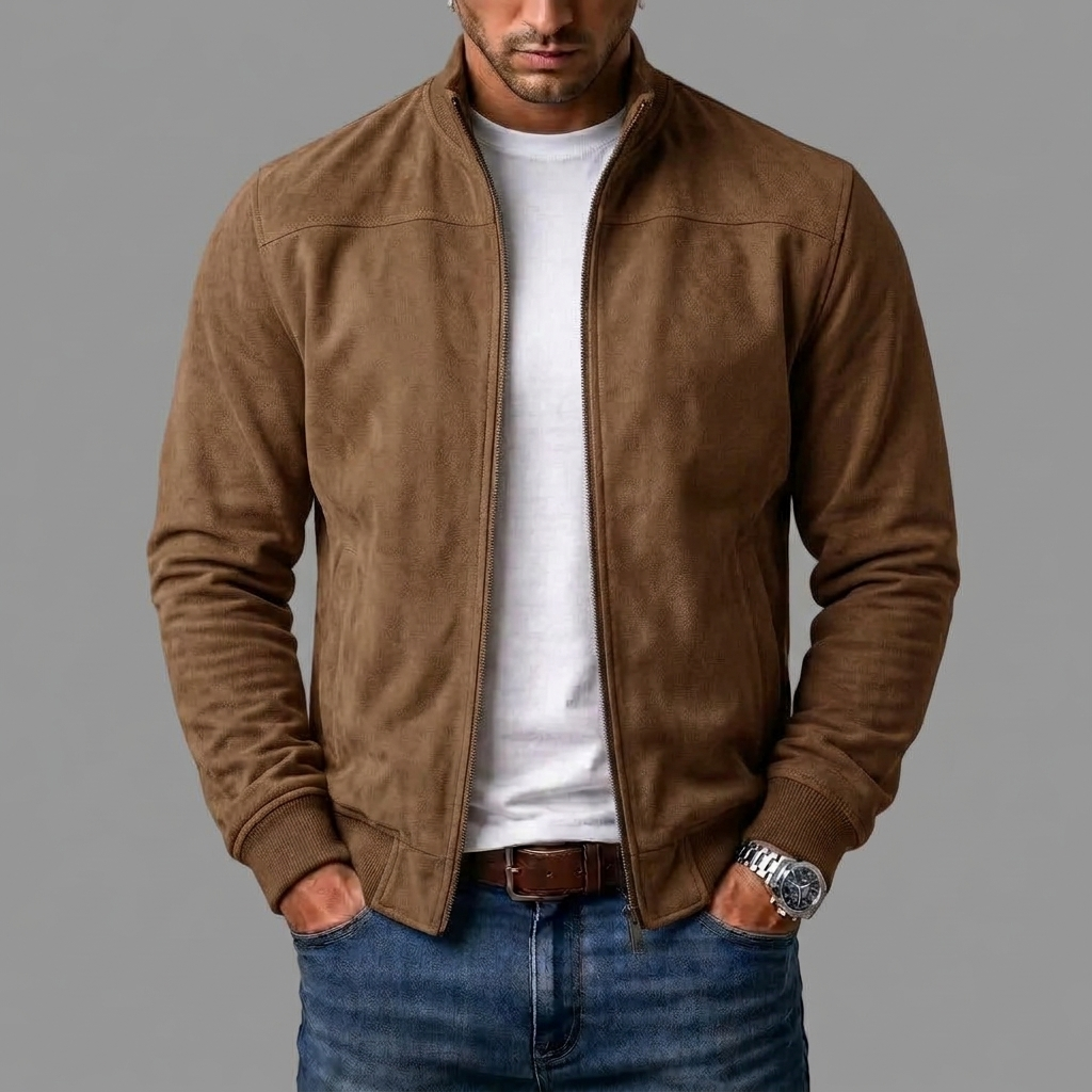 Blouson homme effet daim à col montant