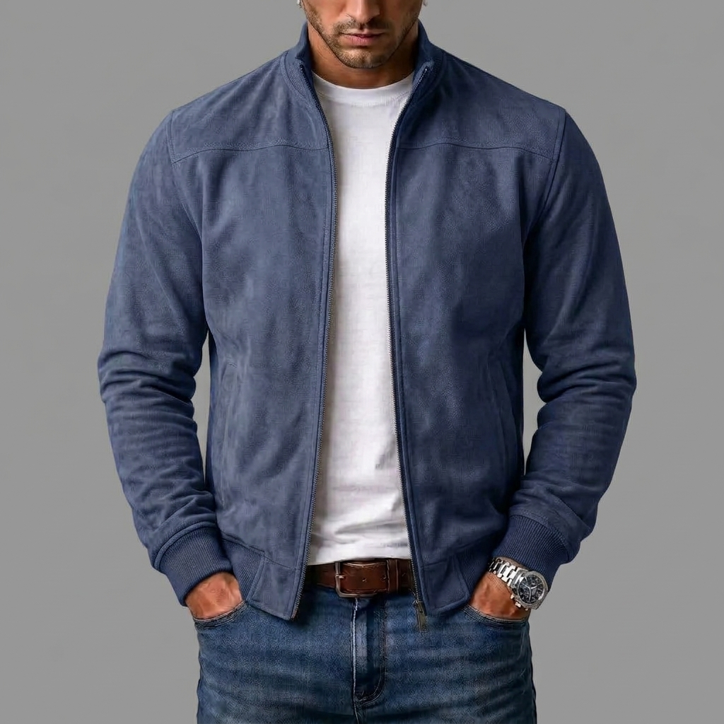 Blouson homme effet daim à col montant