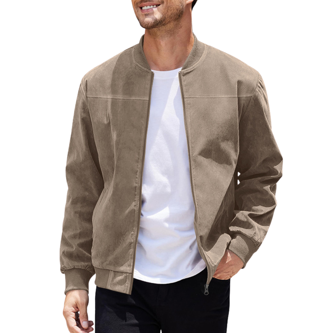 Blouson homme zippé côtelé à col montant