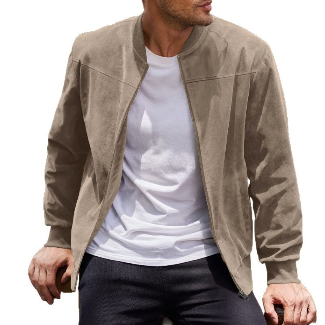 Blouson homme zippé côtelé à col montant