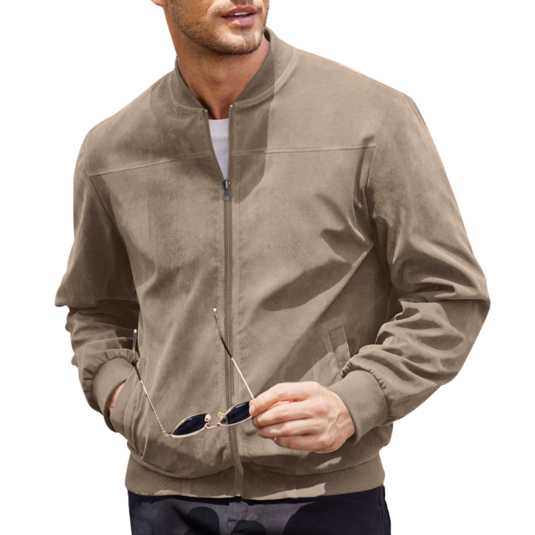 Blouson homme zippé côtelé à col montant