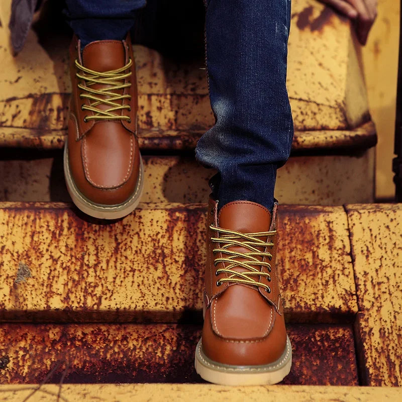 Bottines homme cuir fourrées à lacets semelle épaisse
