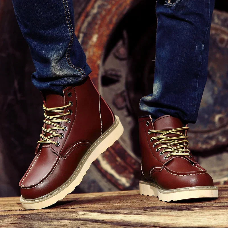 Bottines homme cuir fourrées à lacets semelle épaisse