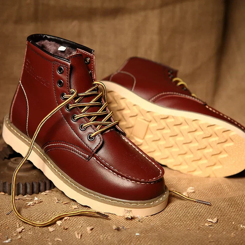 Bottines homme cuir fourrées à lacets semelle épaisse
