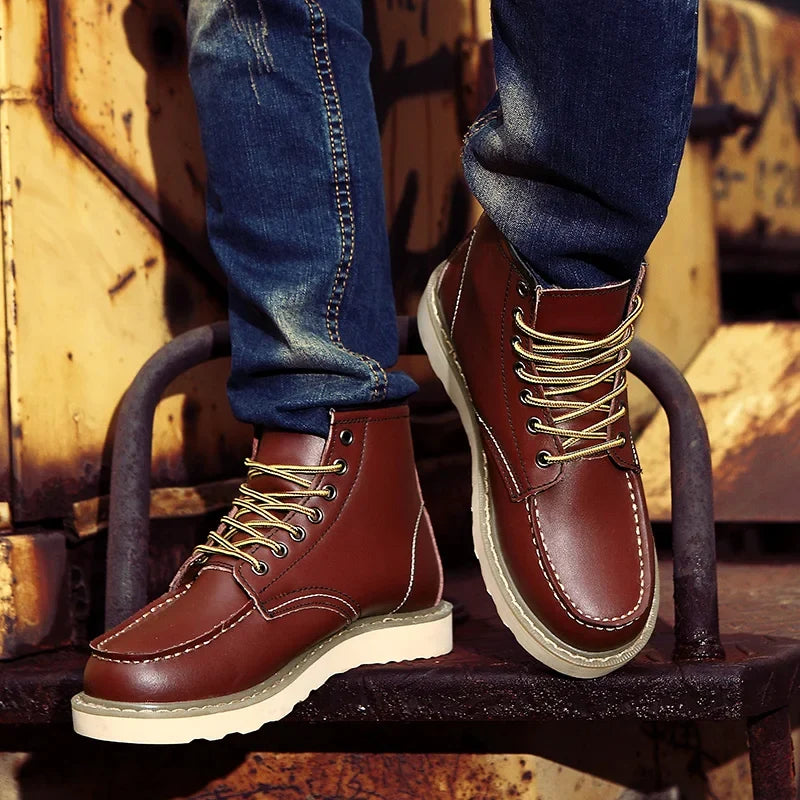 Bottines homme cuir fourrées à lacets semelle épaisse