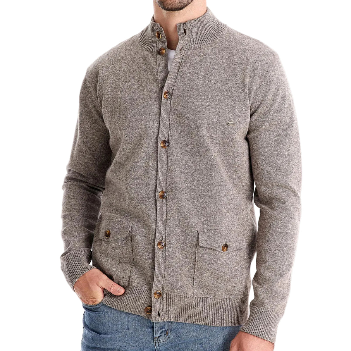 Cardigan homme col montant boutonné