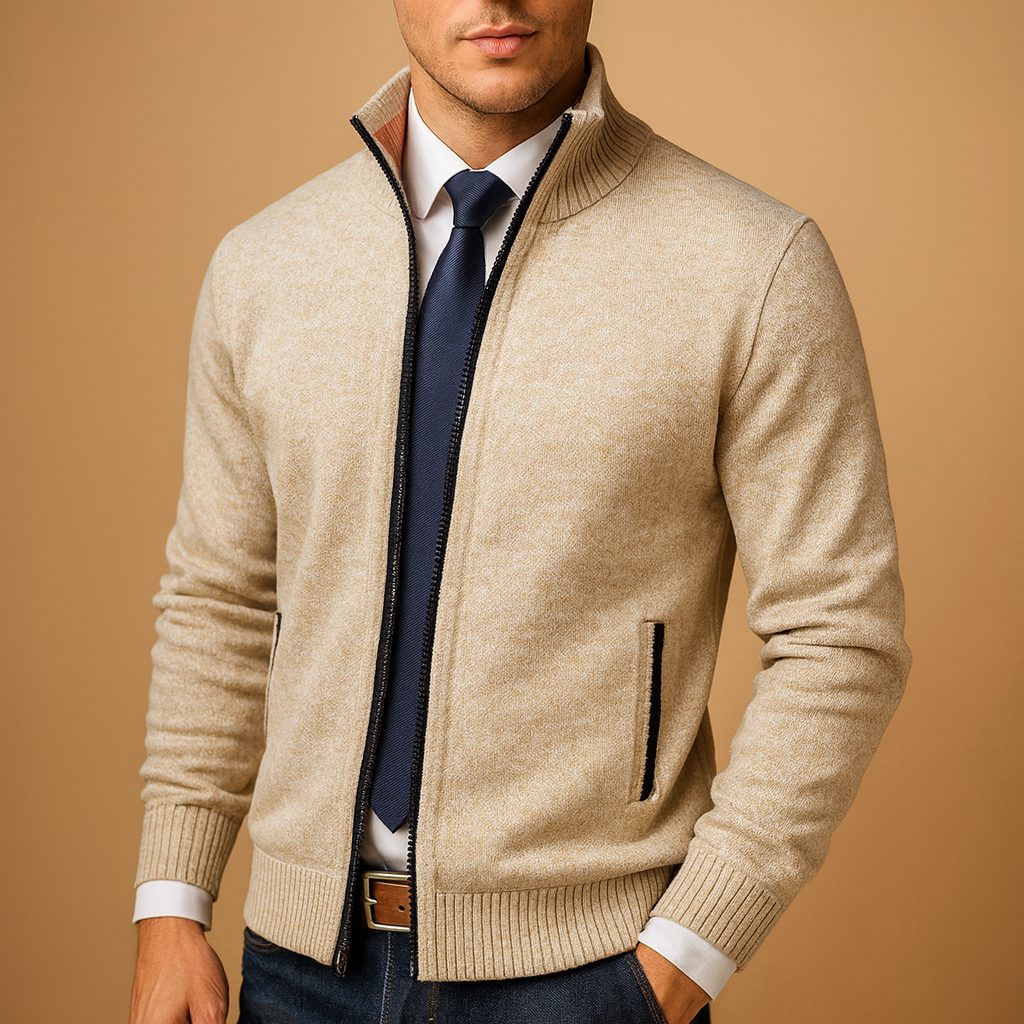 Cardigan homme maille col montant zippé