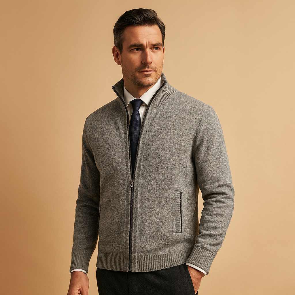 Cardigan homme maille col montant zippé