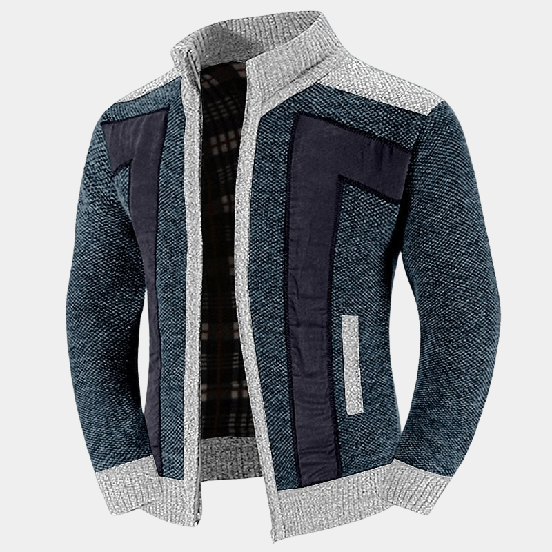 Cardigan homme maille structurée col montant zippé