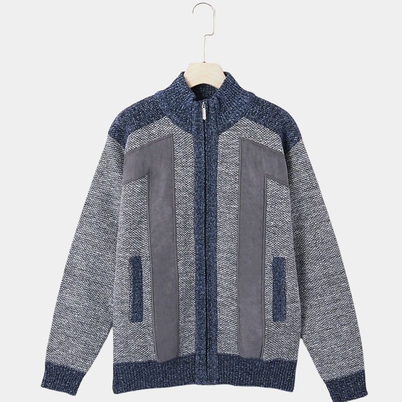 Cardigan homme maille structurée col montant zippé