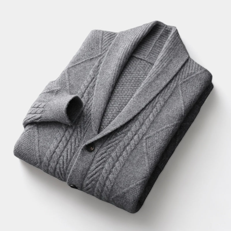 Cardigan homme maille torsadée col châle