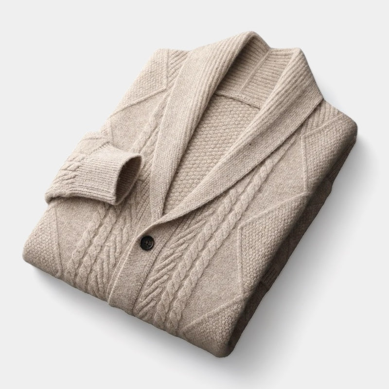 Cardigan homme maille torsadée col châle