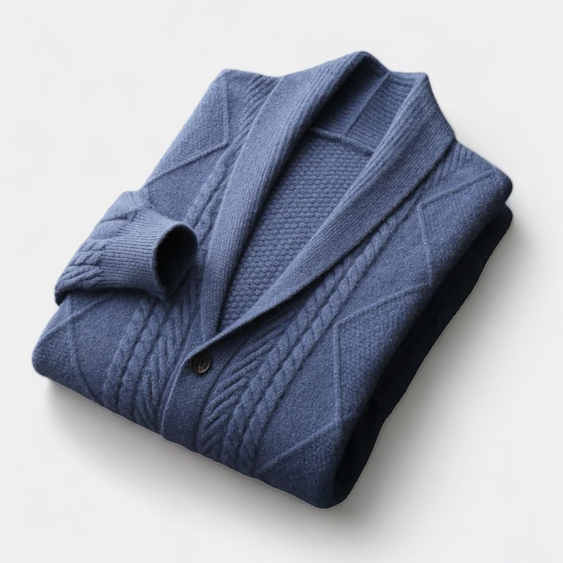 Cardigan homme maille torsadée col châle