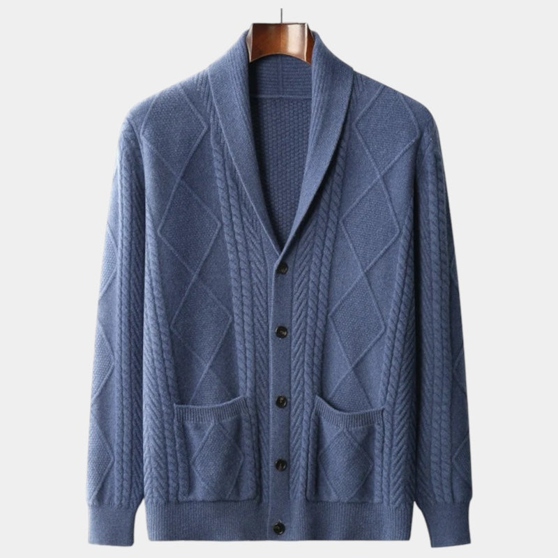 Cardigan homme maille torsadée col châle
