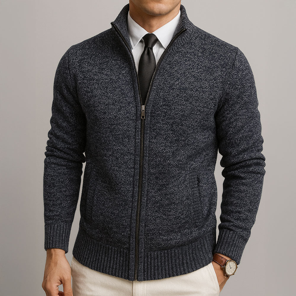 Cardigan homme maille zippé col montant
