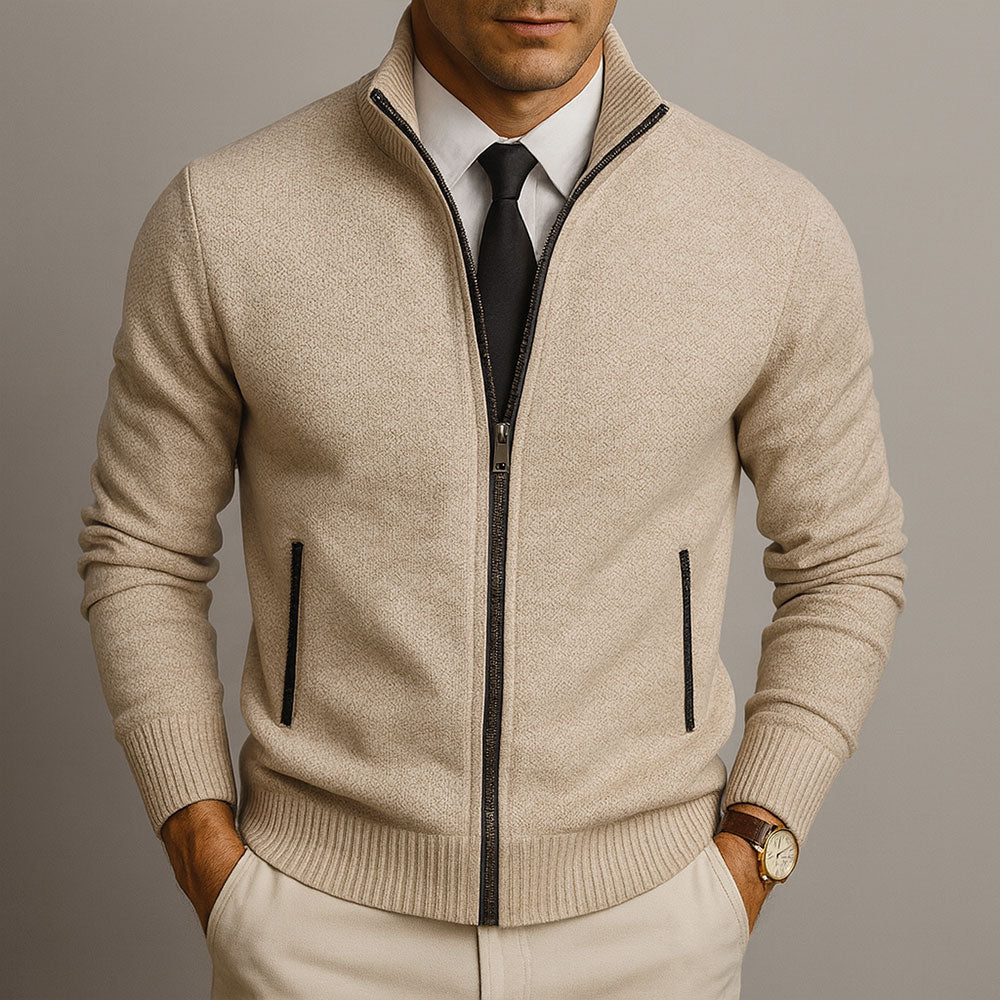 Cardigan homme maille zippé col montant