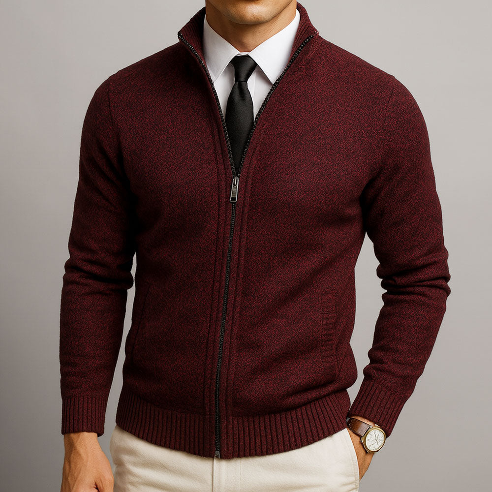 Cardigan homme maille zippé col montant