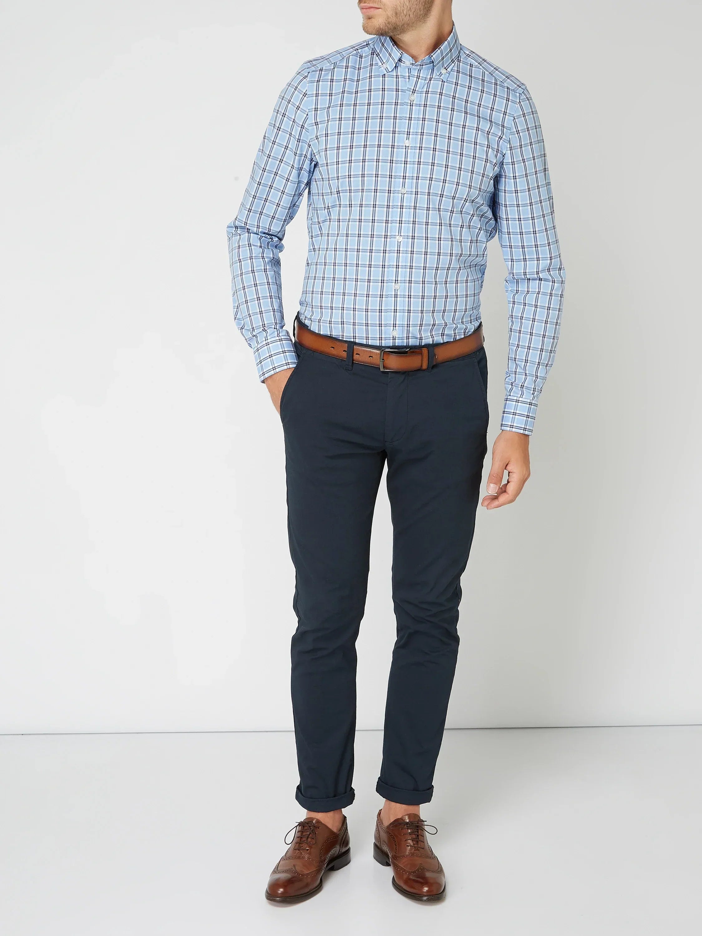 Chemise à carreaux boutonnée pour homme