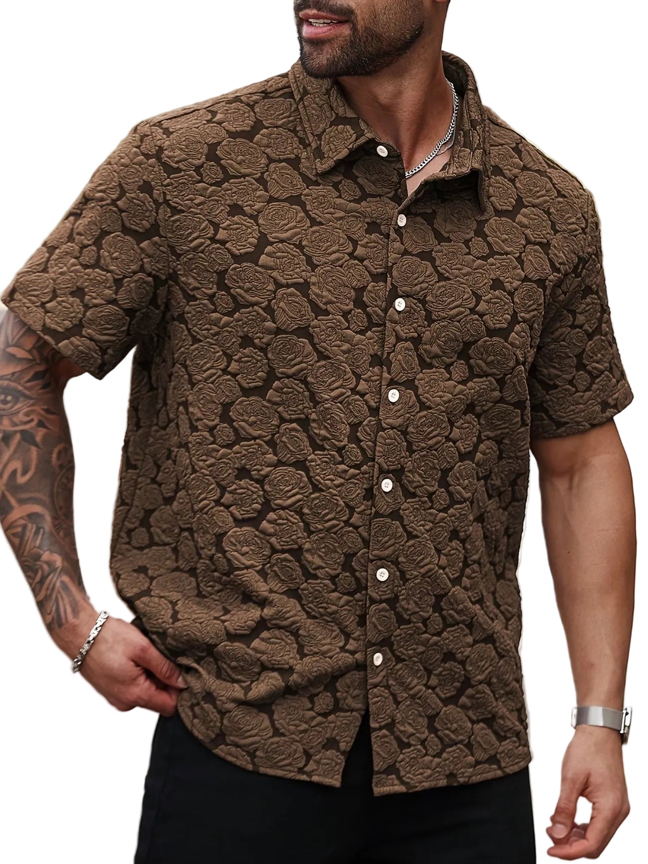 Chemise à Manches Courtes Fleurie Texturée pour Hommes