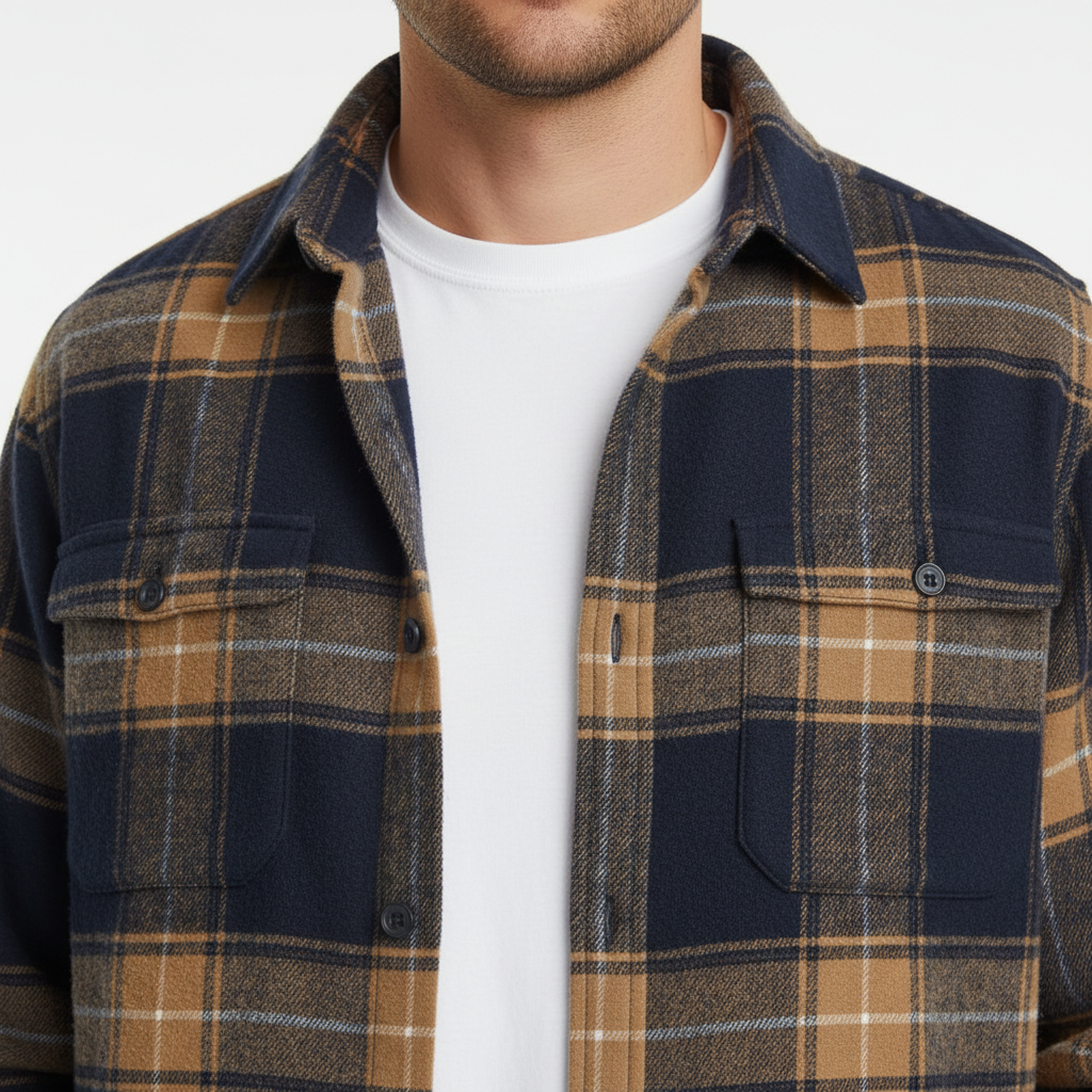 Chemise homme à carreaux col boutonné