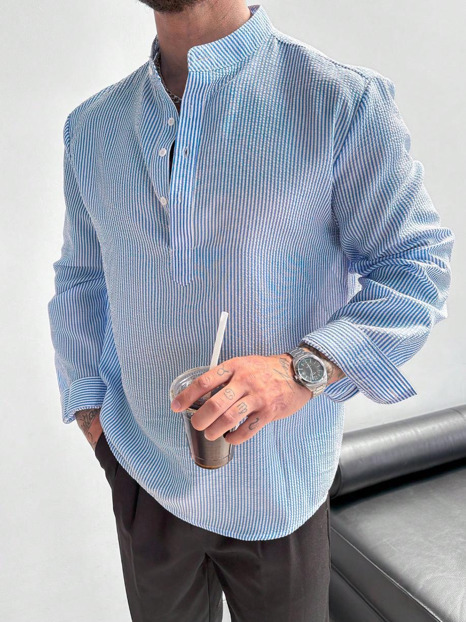 Chemise homme col mao à rayures