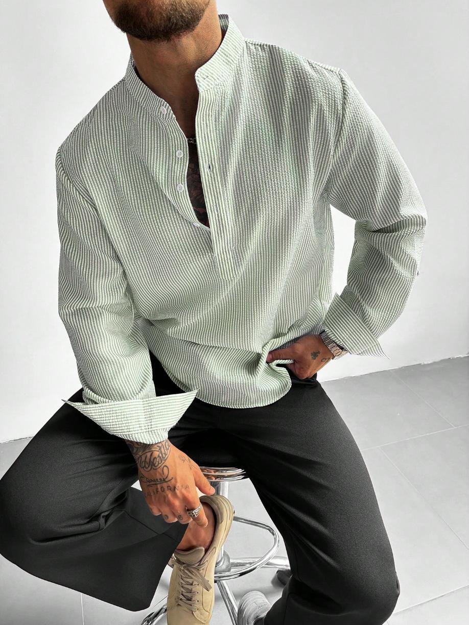 Chemise homme col mao à rayures