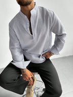 Chemise homme col mao à rayures