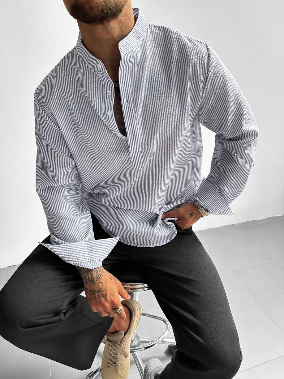 Chemise homme col mao à rayures