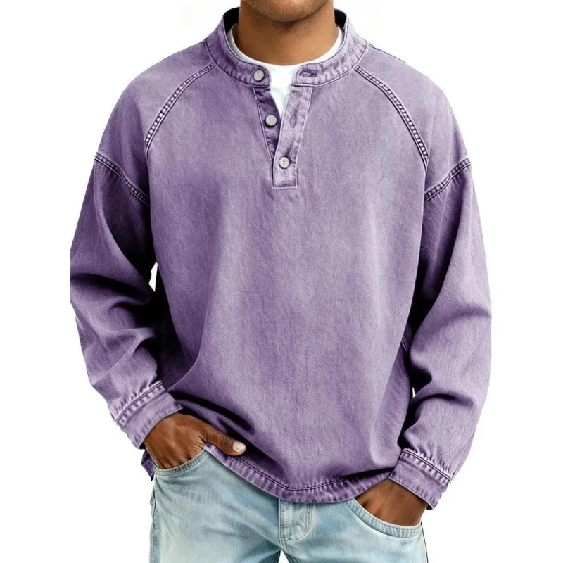 Chemise homme col montant manches longues