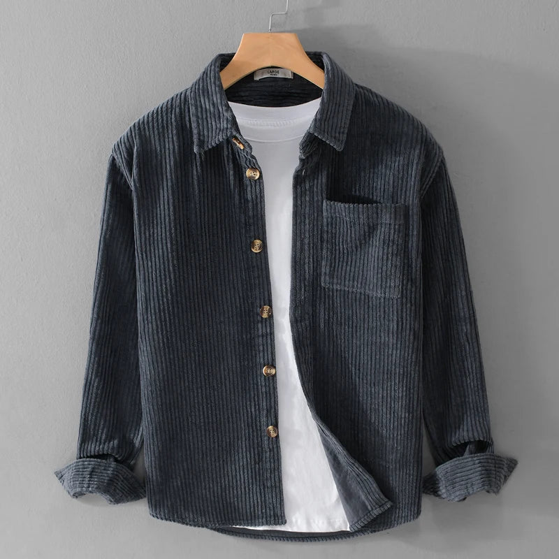 Chemise homme en velours côtelé à poche