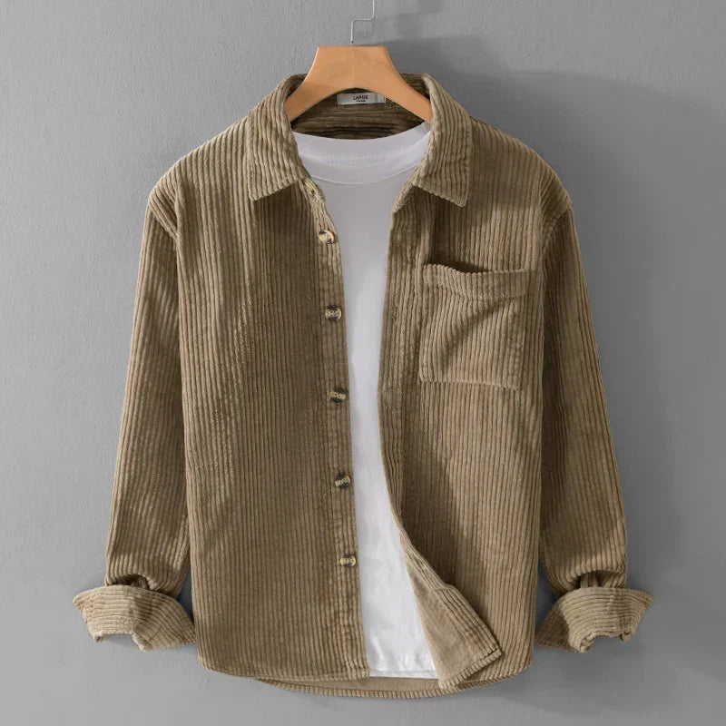 Chemise homme en velours côtelé à poche