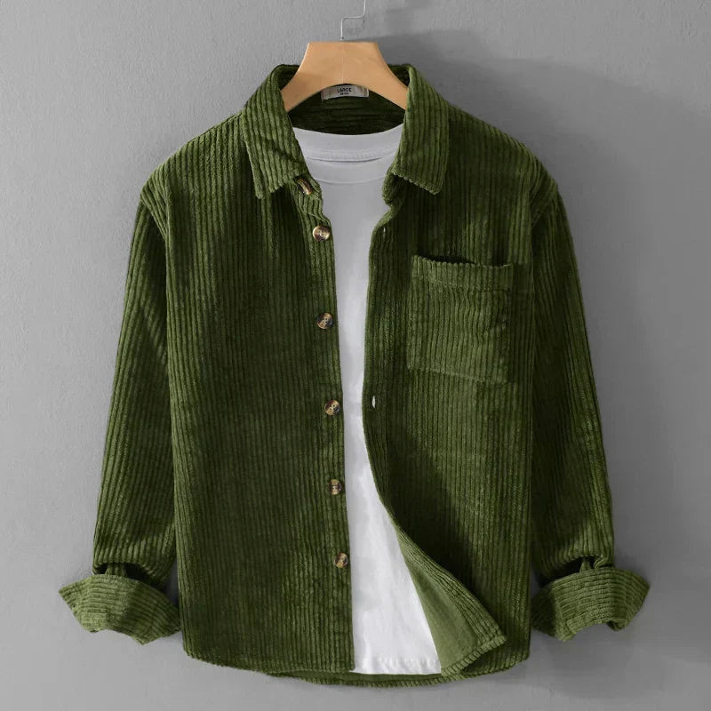 Chemise homme en velours côtelé à poche