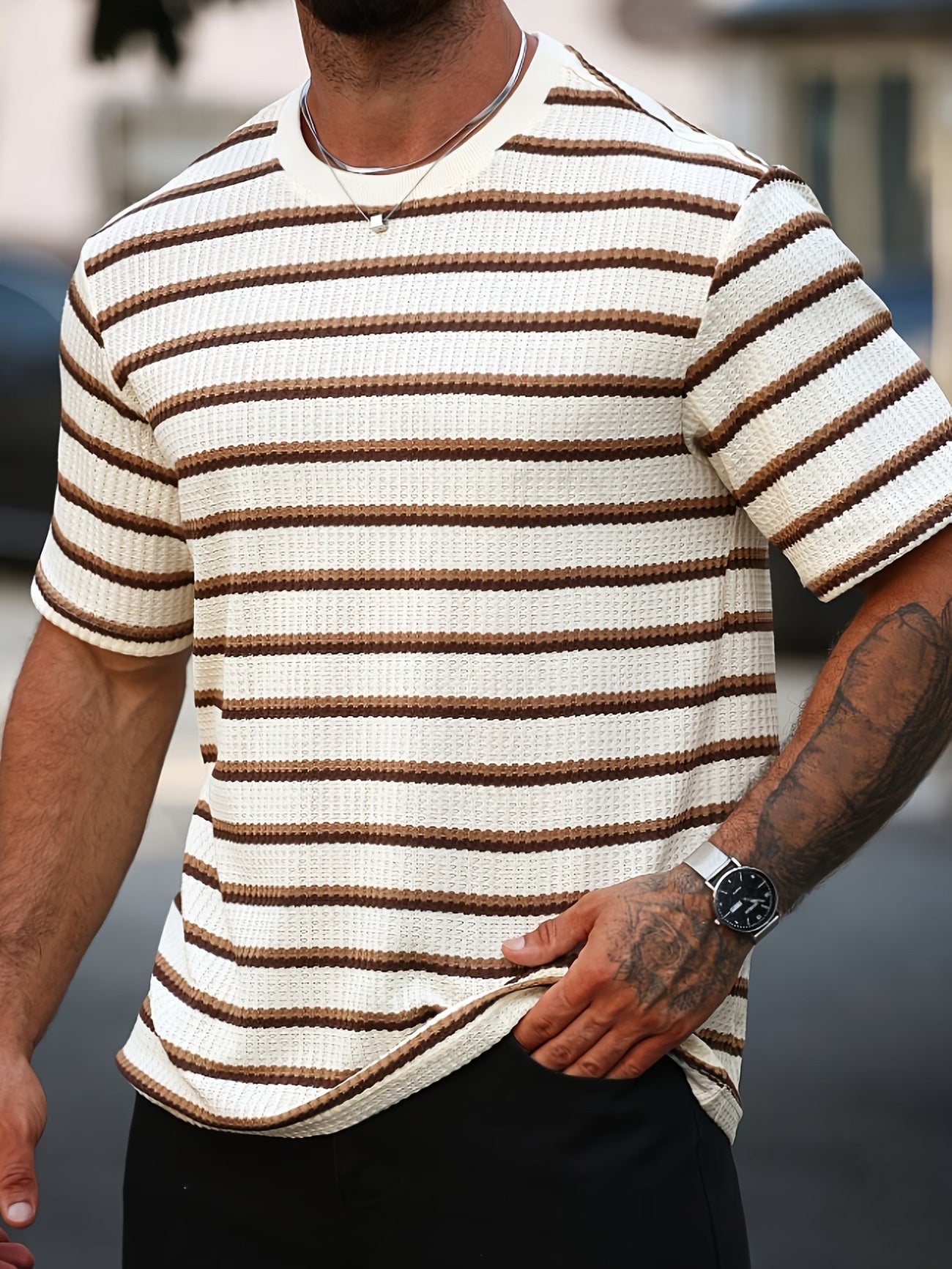 Chemise à Manches Courtes en Maille Gaufre pour Hommes